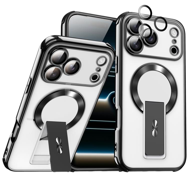 For iPhone 17 Pro Phantom Electroplated Four-Corner Airbag Invisible Holder Shockproof Magnetic Phone Case(Black)