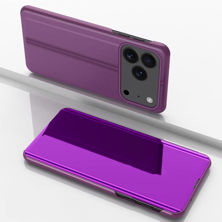 For iPhone 17 Pro Plated Mirror Horizontal Flip Leather Phone Case with Holder(Purple)