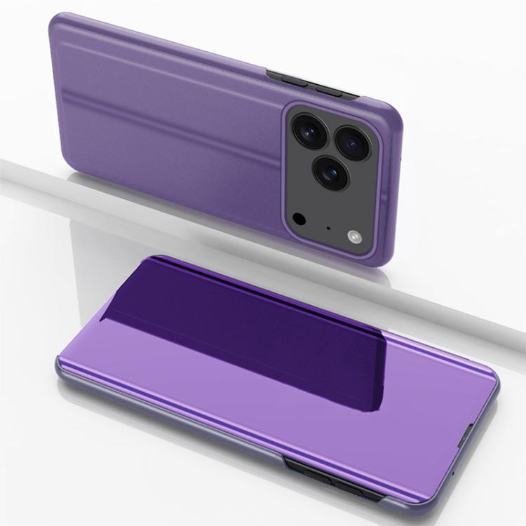 For iPhone 17 Pro Plated Mirror Horizontal Flip Leather Phone Case with Holder(Purple Blue)