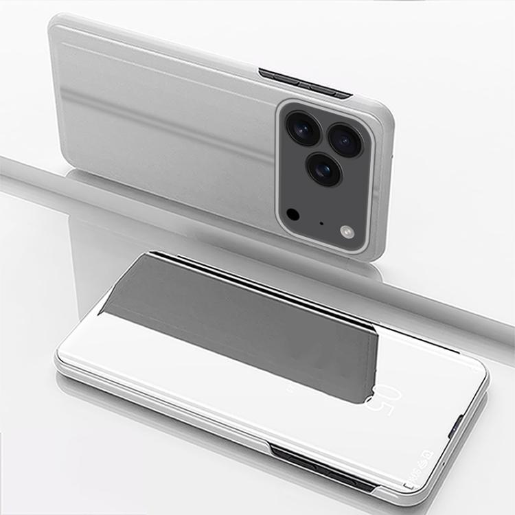 For iPhone 17 Pro Plated Mirror Horizontal Flip Leather Phone Case with Holder(Silver)
