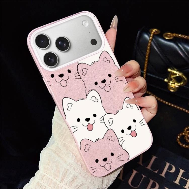 For iPhone 17 Pro Playful Tongue-Out Puppy Pattern IMD Glitter PC Hybrid TPU Phone Case(Pink)