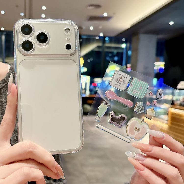 For iPhone 17 Pro Precise Hole Shockproof Clear PC Phone Case with Resin Sticker(Green Apple)