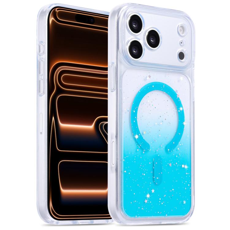 For iPhone 17 Pro Precise Hole Shockproof Gradient Epoxy Magnetic Phone Case(Blue)