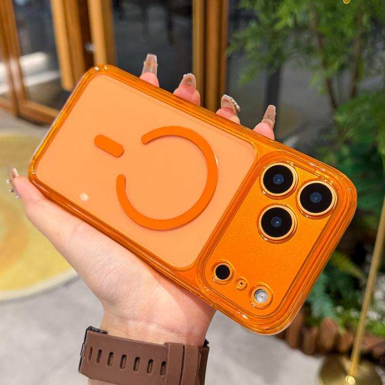 For iPhone 17 Pro Precise Hole Shockproof Magnetic TPU Hybrid Acrylic Transparent Phone Case(Orange)