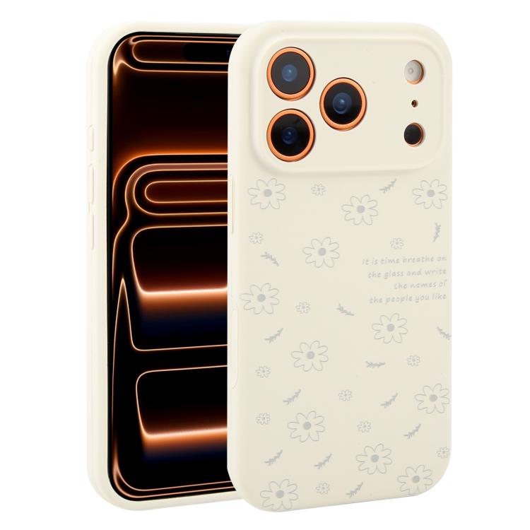 For iPhone 17 Pro Precision Hole Daisy Floral Printed Liquid Silicone Phone Case(Grey)