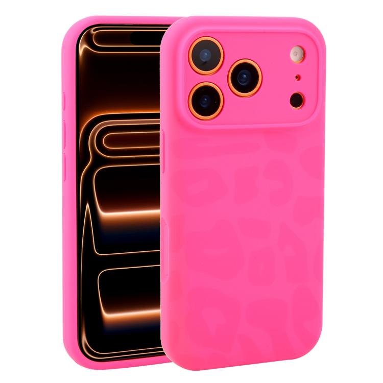 For iPhone 17 Pro Precision Hole Leopard Print Liquid Silicone Phone Case(Hot Pink)
