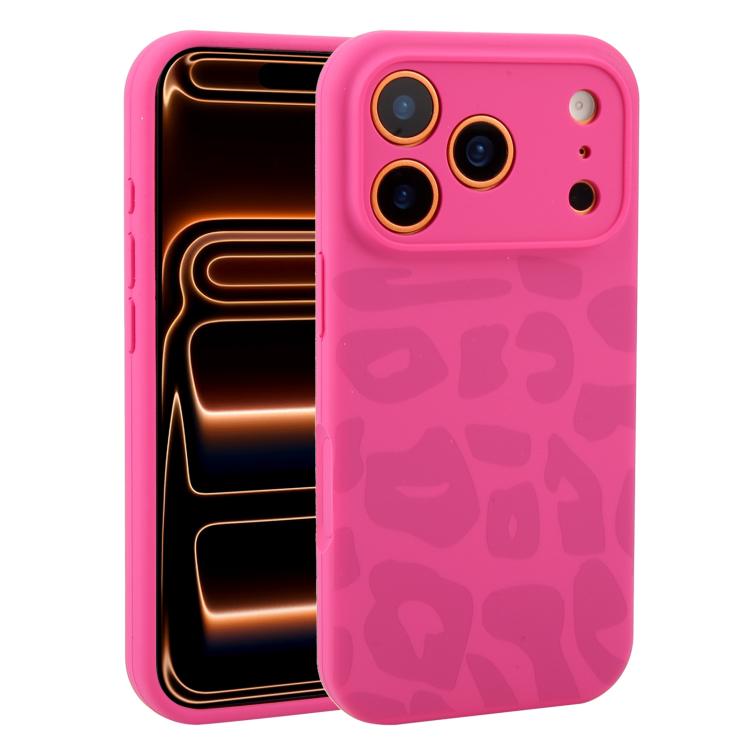 For iPhone 17 Pro Precision Hole Leopard Print Liquid Silicone Phone Case(Magenta Dragon Fruit)