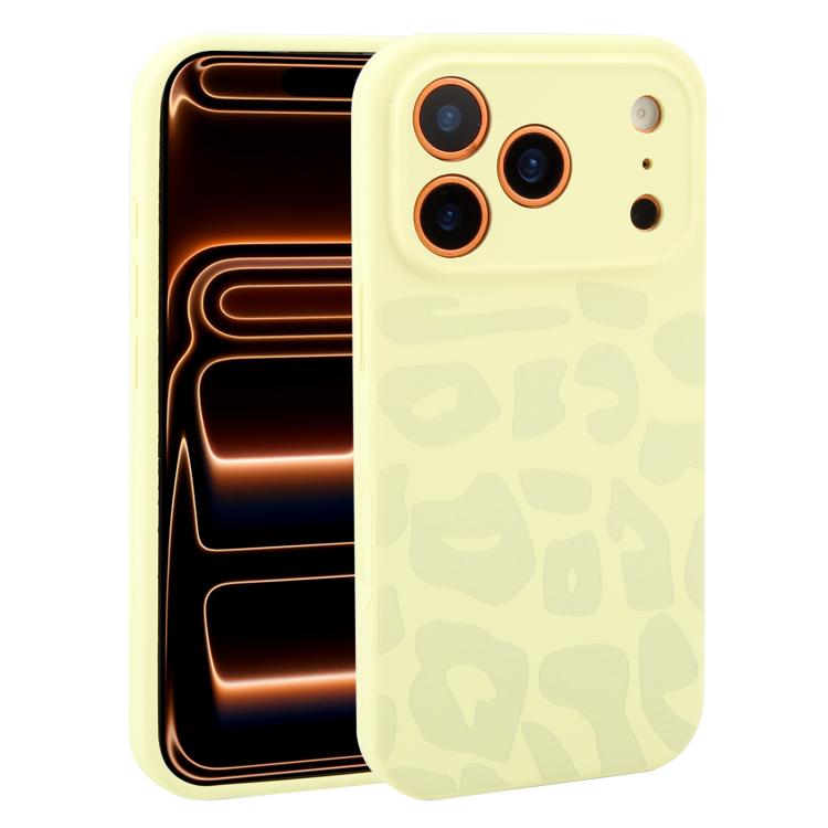 For iPhone 17 Pro Precision Hole Leopard Print Liquid Silicone Phone Case(Milk Yellow)