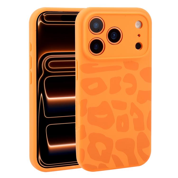 For iPhone 17 Pro Precision Hole Leopard Print Liquid Silicone Phone Case(Orange)