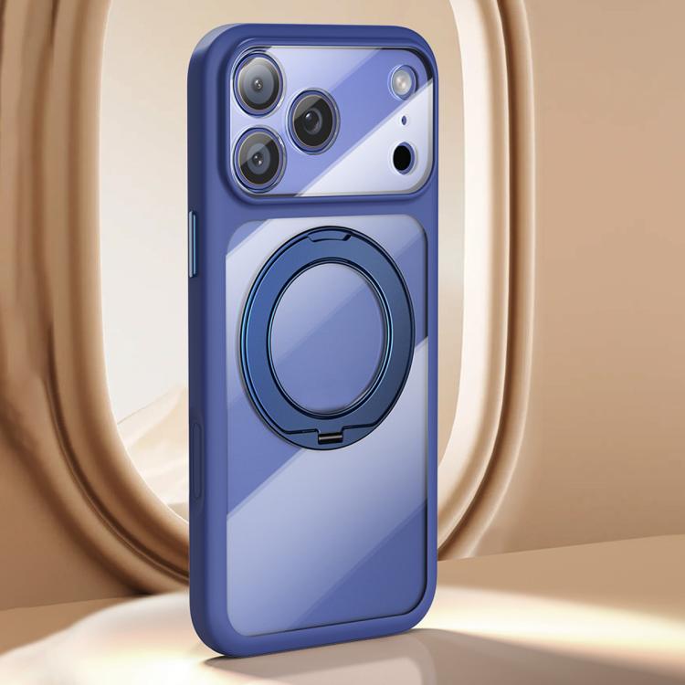 For iPhone 17 Pro Precision Hole Skin-Feel Magnetic Holder Phone Case with AI Shutter Button(Blue)