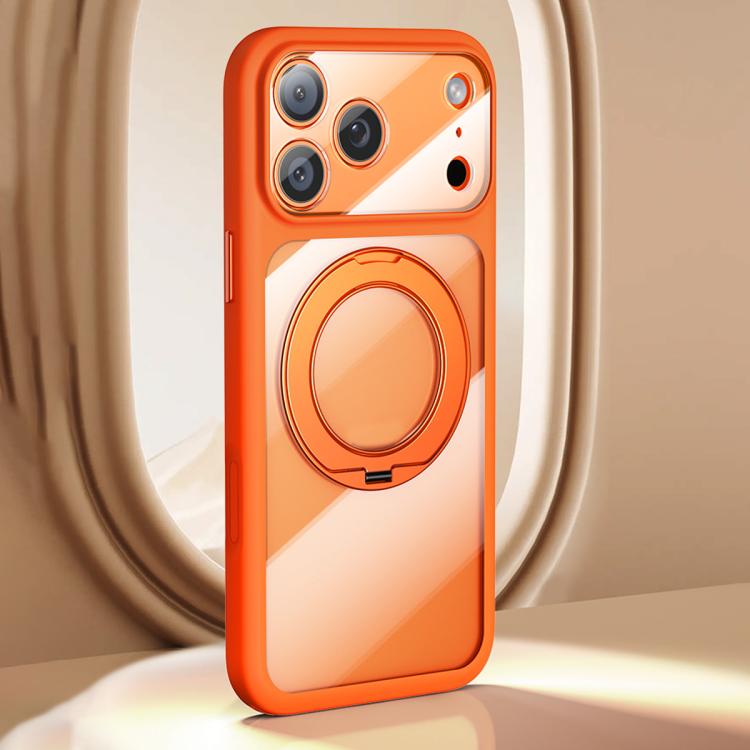 For iPhone 17 Pro Precision Hole Skin-Feel Magnetic Holder Phone Case with AI Shutter Button(Orange)