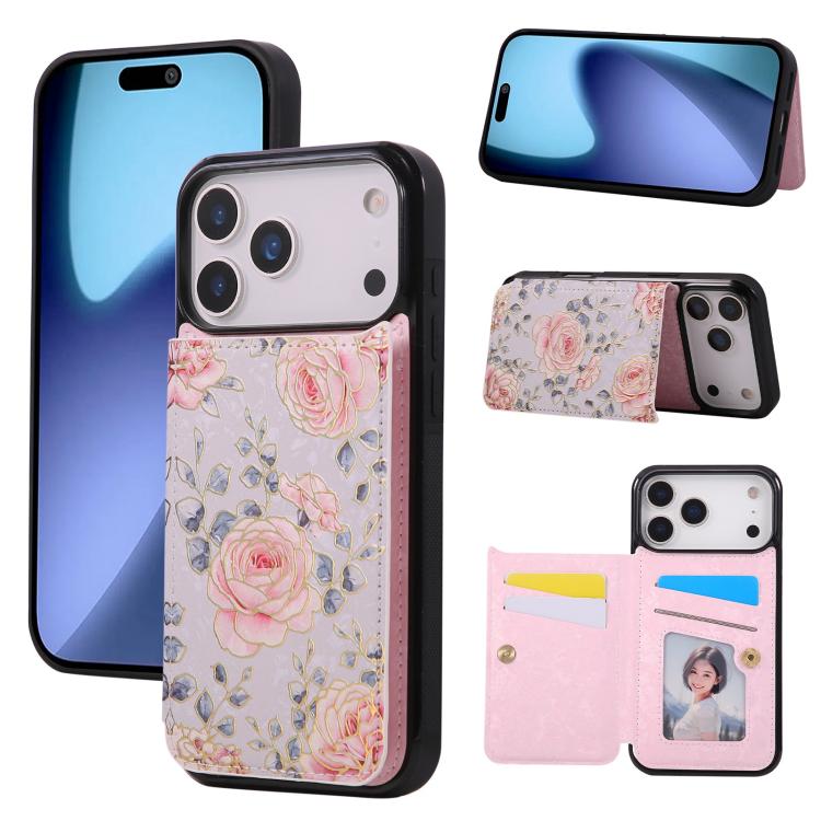 For iPhone 17 Pro Printed Double Buckle RFID Anti-theft Phone Case(Pastoral Rose)