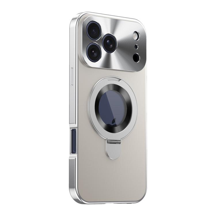 For iPhone 17 Pro Privacy Screen Film Full Cover MagSafe Holder Phone Case(Silver)
