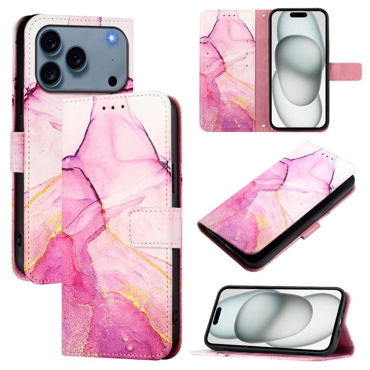 For iPhone 17 Pro PT003 Marble Pattern Flip Leather Phone Case(Pink Purple Gold)