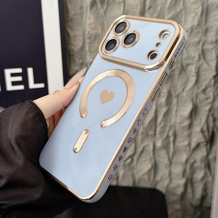 For iPhone 17 Pro Pupil Side Electroplated Loves MagSafe TPU Phone Case(Blue)