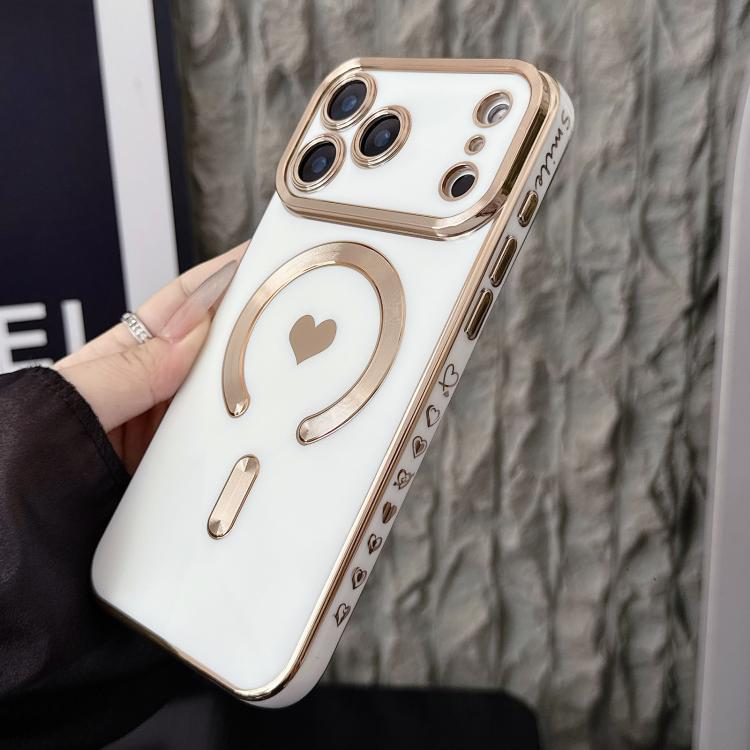 For iPhone 17 Pro Pupil Side Electroplated Loves MagSafe TPU Phone Case(White)