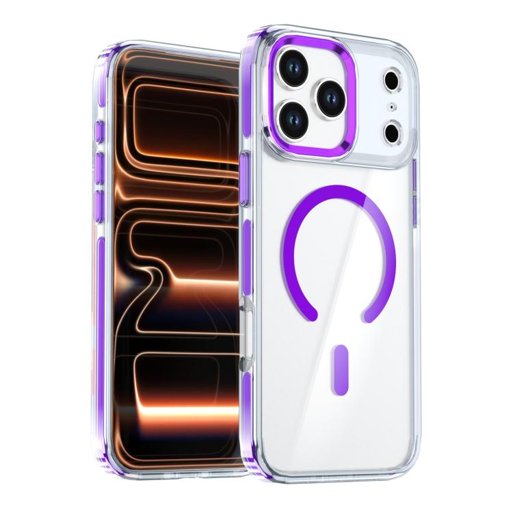 For iPhone 17 Pro Qicai Two-color Transparent Magnetic Phone Case(Purple)