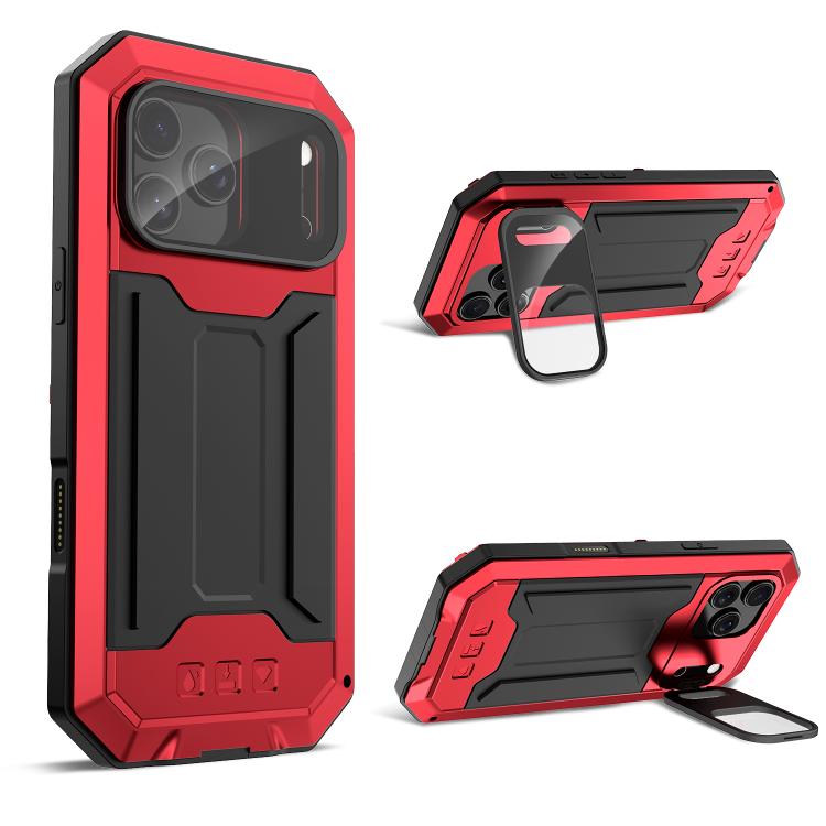 For iPhone 17 Pro R-JUST Sliding Camera IP54 Life Waterproof Holder Phone Case(Red)