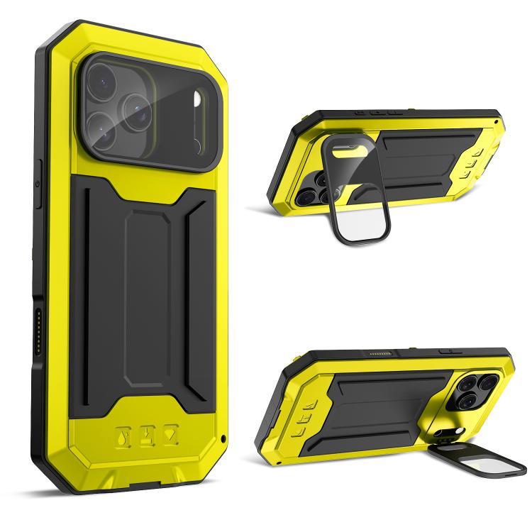 For iPhone 17 Pro R-JUST Sliding Camera IP54 Life Waterproof Holder Phone Case(Yellow)