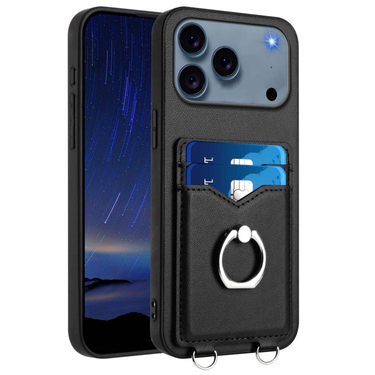 For iPhone 17 Pro R20 Ring Card Holder Phone Case(Black)