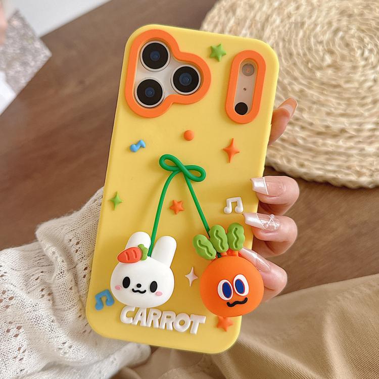 For iPhone 17 Pro Radish & Rabbit Pendant Silicone Phone Case(Yellow)