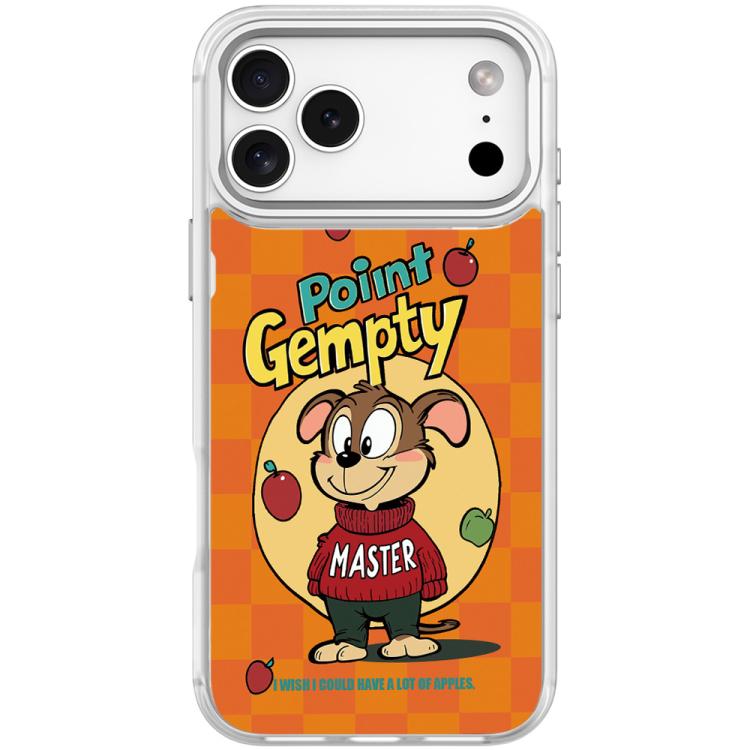 For iPhone 17 Pro Red Green Apple Dog Pattern Magnetic Phone Case(Transparent White)