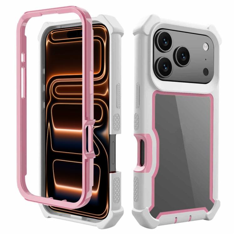 For iPhone 17 Pro Reinforced Corner Design TPU + PC Shockproof Phone Case(Pink White)