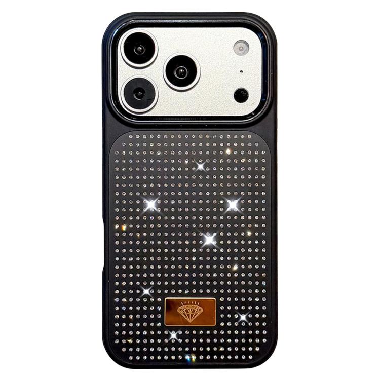 For iPhone 17 Pro Resin Rhinestones Metal Emblem TPU + PC Shockproof Phone Case(Black)