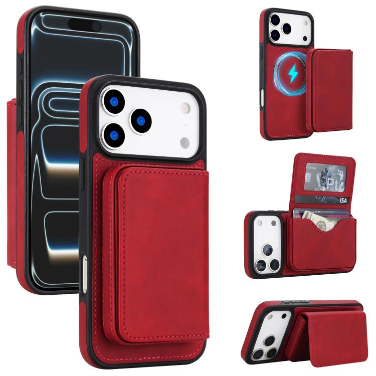 For iPhone 17 Pro Retro Faux Leather Detachable Magnetic Wallet Bag RFID Blocking Phone Case(Red)