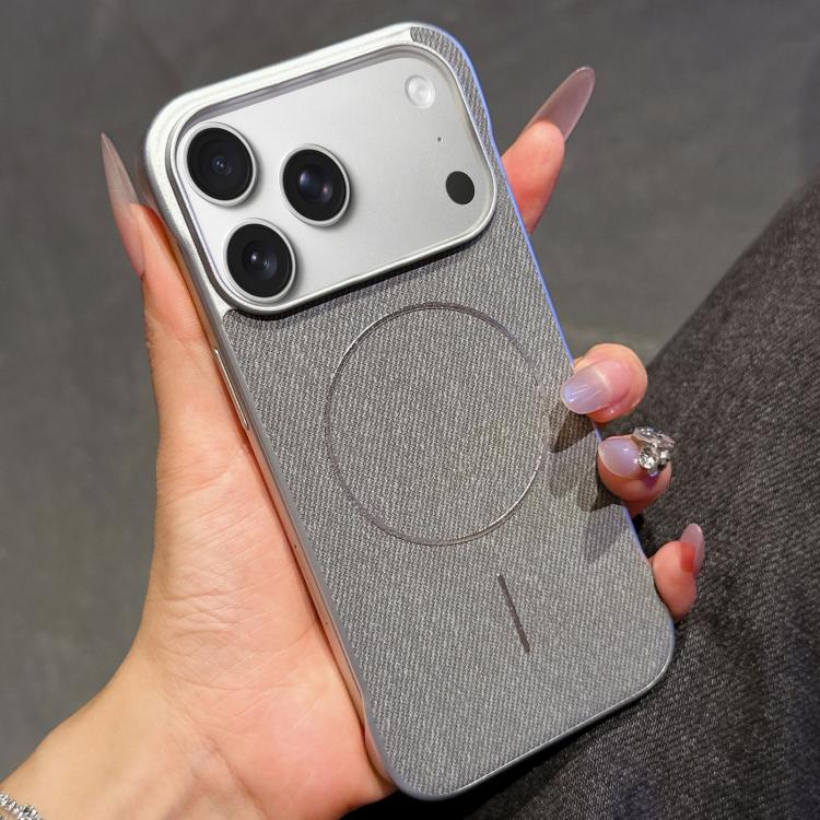 For iPhone 17 Pro Retro Linen Fabric Magnetic Half Coverage Phone Case(Titanium Gray)