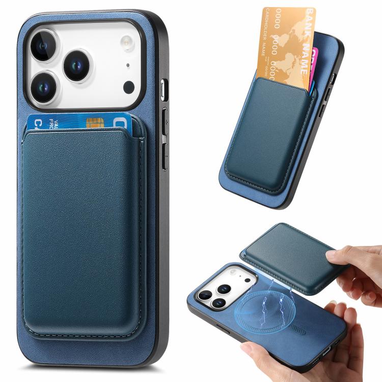 For iPhone 17 Pro Retro Magsafe Card Bag PU Back Cover Phone Case(Blue)