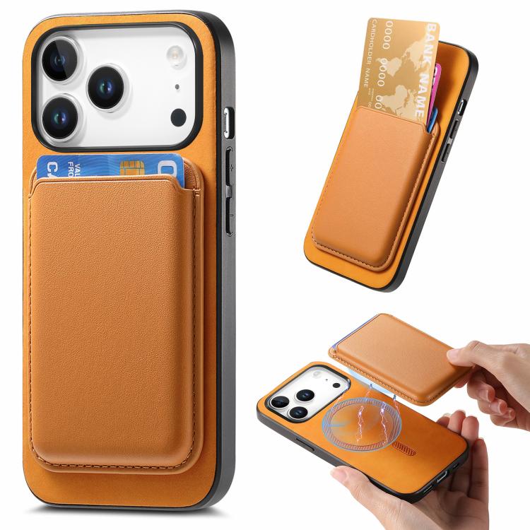For iPhone 17 Pro Retro Magsafe Card Bag PU Back Cover Phone Case(Yellow)