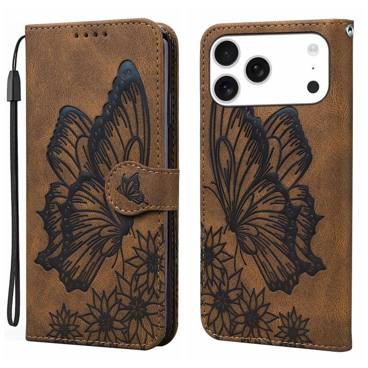 For iPhone 17 Pro Retro Skin Feel Butterflies Embossing Horizontal Flip Leather Phone Case(Brown)