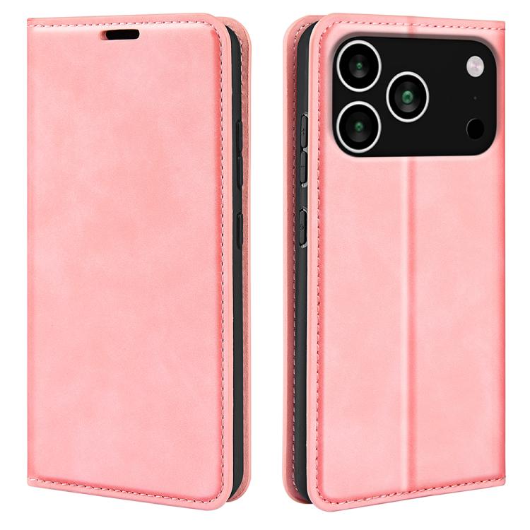 For iPhone 17 Pro Retro-skin Magnetic Suction Leather Phone Case(Pink)
