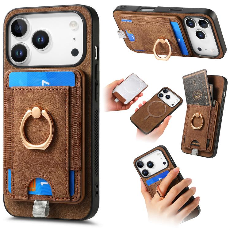 For iPhone 17 Pro Retro Splitable Magnetic Card Bag Leather Phone Case(Brown)