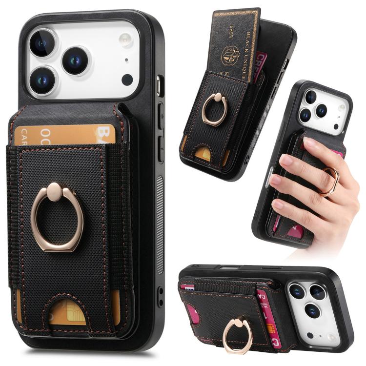 For iPhone 17 Pro Retro Splitable Magnetic Stand Card Bag Leather Phone Case(Black)