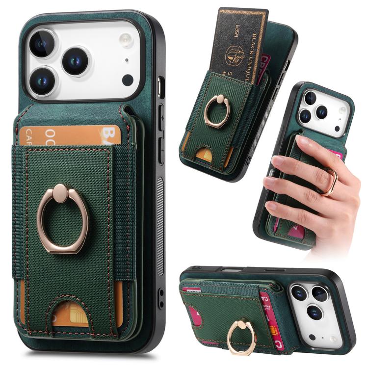 For iPhone 17 Pro Retro Splitable Magnetic Stand Card Bag Leather Phone Case(Green)