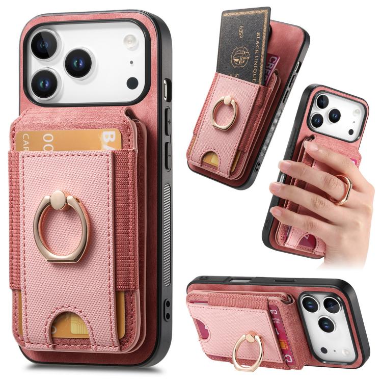 For iPhone 17 Pro Retro Splitable Magnetic Stand Card Bag Leather Phone Case(Pink)
