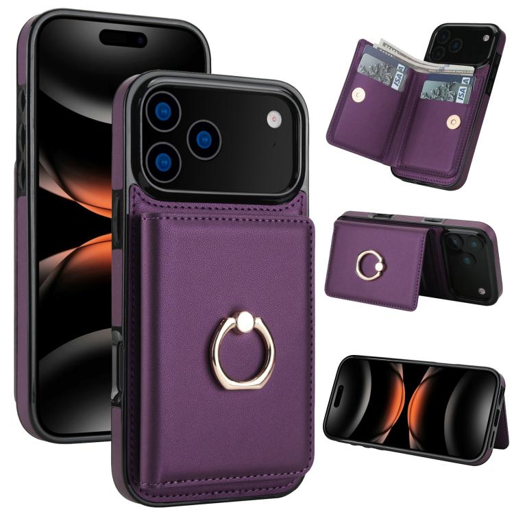For iPhone 17 Pro RFID Anti-theft Card Ring Holder Phone Case(Dark Purple)