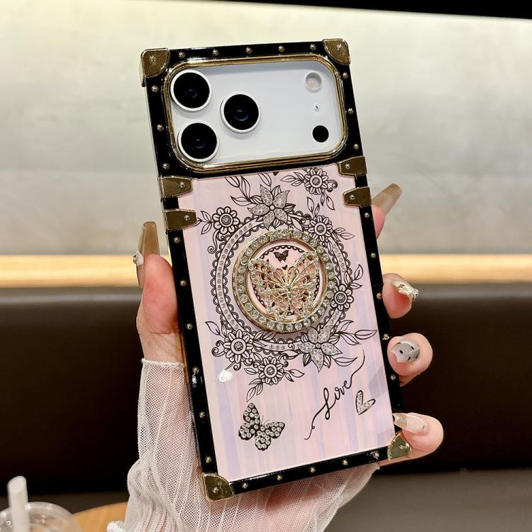 For iPhone 17 Pro Rhinestone Decor Butterfly Pattern TPU + PC Phone Case(Pink)