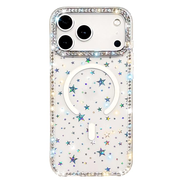 For iPhone 17 Pro Rhinestone Dual-side IMD PC Hybrid TPU Magnetic Phone Case(Stars Transparent)