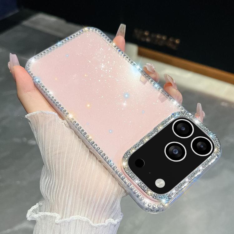 For iPhone 17 Pro Rhinestone Glitter TPU 4-corners Anti-fall Phone Case(Light Pink)