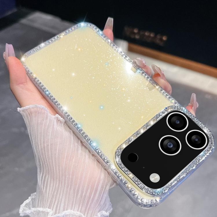 For iPhone 17 Pro Rhinestone Glitter TPU 4-corners Anti-fall Phone Case(Light Yellow)