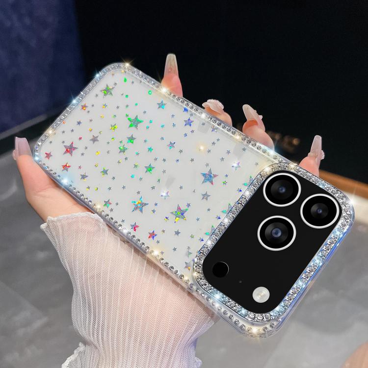 For iPhone 17 Pro Rhinestone Glitter TPU 4-corners Anti-fall Phone Case(Transparent Stars)