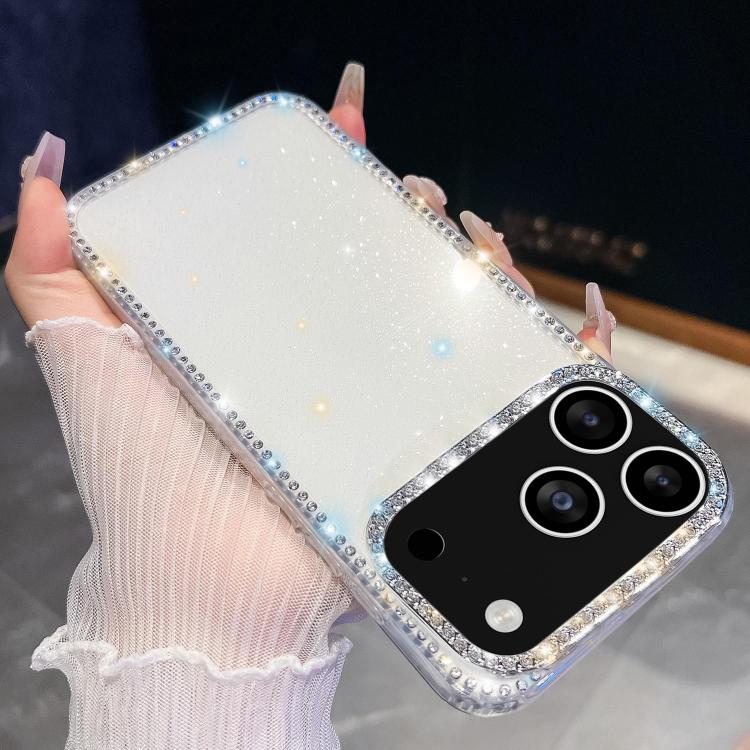 For iPhone 17 Pro Rhinestone Glitter TPU 4-corners Anti-fall Phone Case(White)