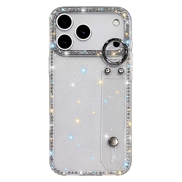For iPhone 17 Pro Rhinestone Glitter Wristband Holder Phone Case(Glitter Transparent)