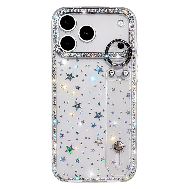 For iPhone 17 Pro Rhinestone Glitter Wristband Holder Phone Case(Stars Transparent)