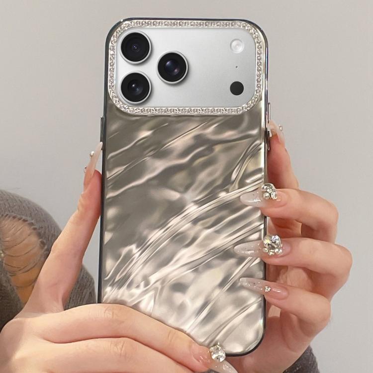 For iPhone 17 Pro Rhinestone Lens Frame Wrinkled Design Phone Case(Transparent Black)
