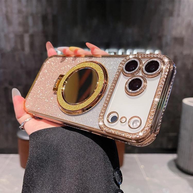 For iPhone 17 Pro Rhinestone Mirror Glitter MagSafe TPU Phone Case(Champagne Gold)