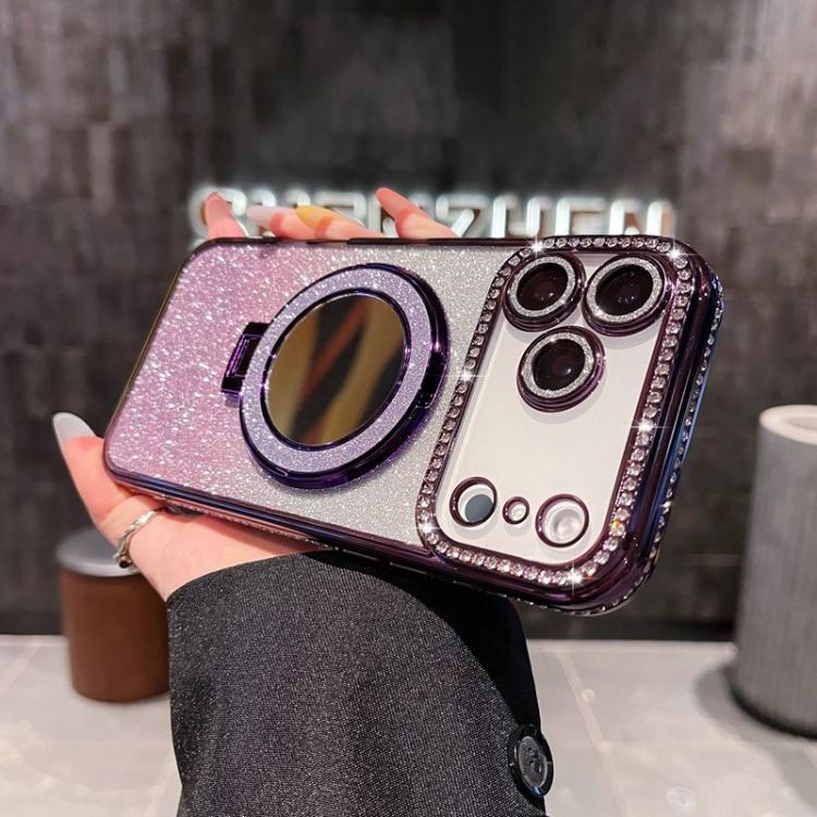 For iPhone 17 Pro Rhinestone Mirror Glitter MagSafe TPU Phone Case(Night Purple)